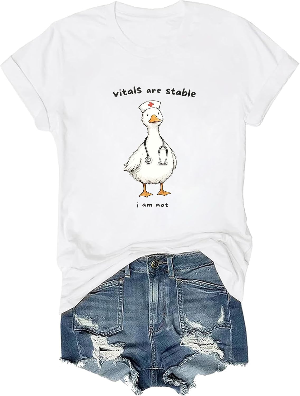 Vitals are Stable I Am Not Funny Goose Nurse RN Medical T-Shirt - White