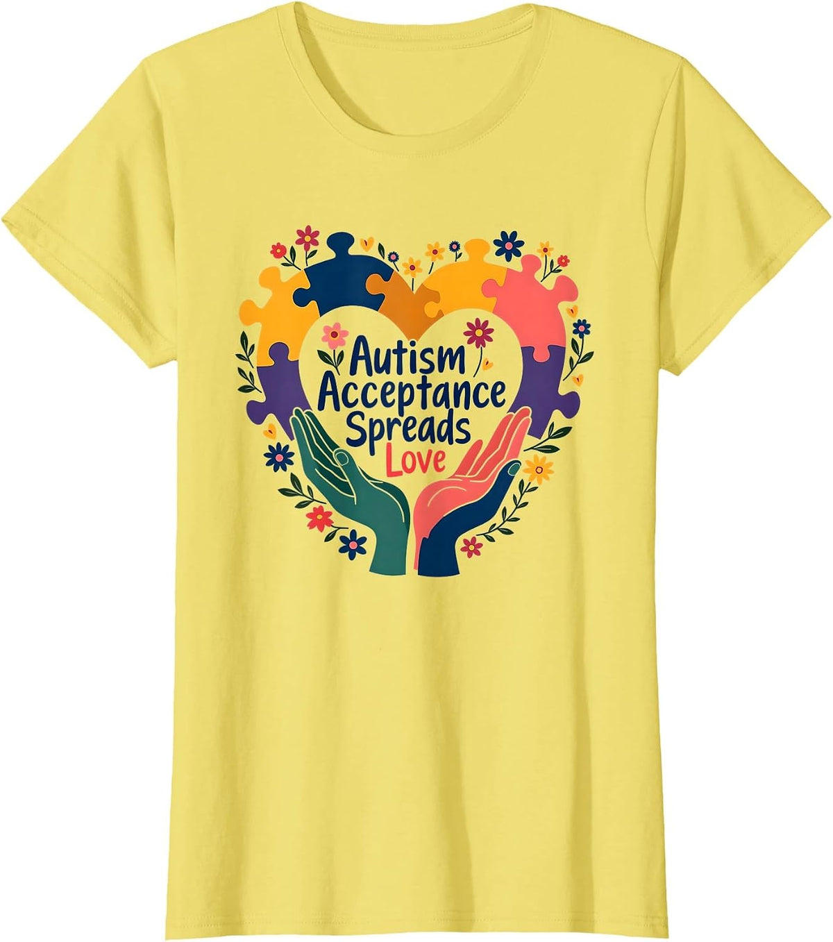 Autism Acceptance Spreads Love Awareness Design T-Shirt - Lemon Yellow