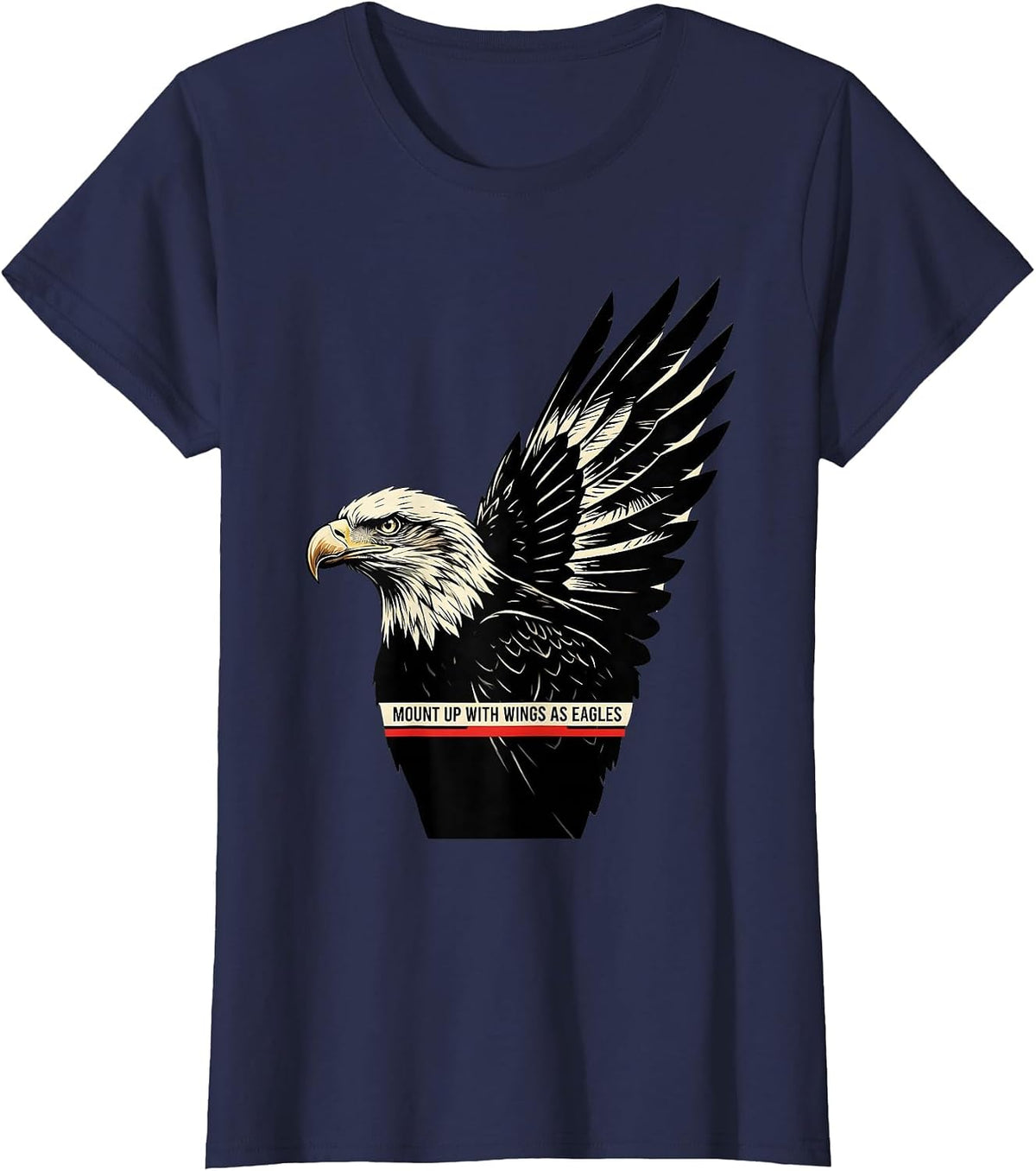 Women's Mount Up With Wings As Eagles Stencil Graphic Eagle Lover T-Shirt - Navy Blue