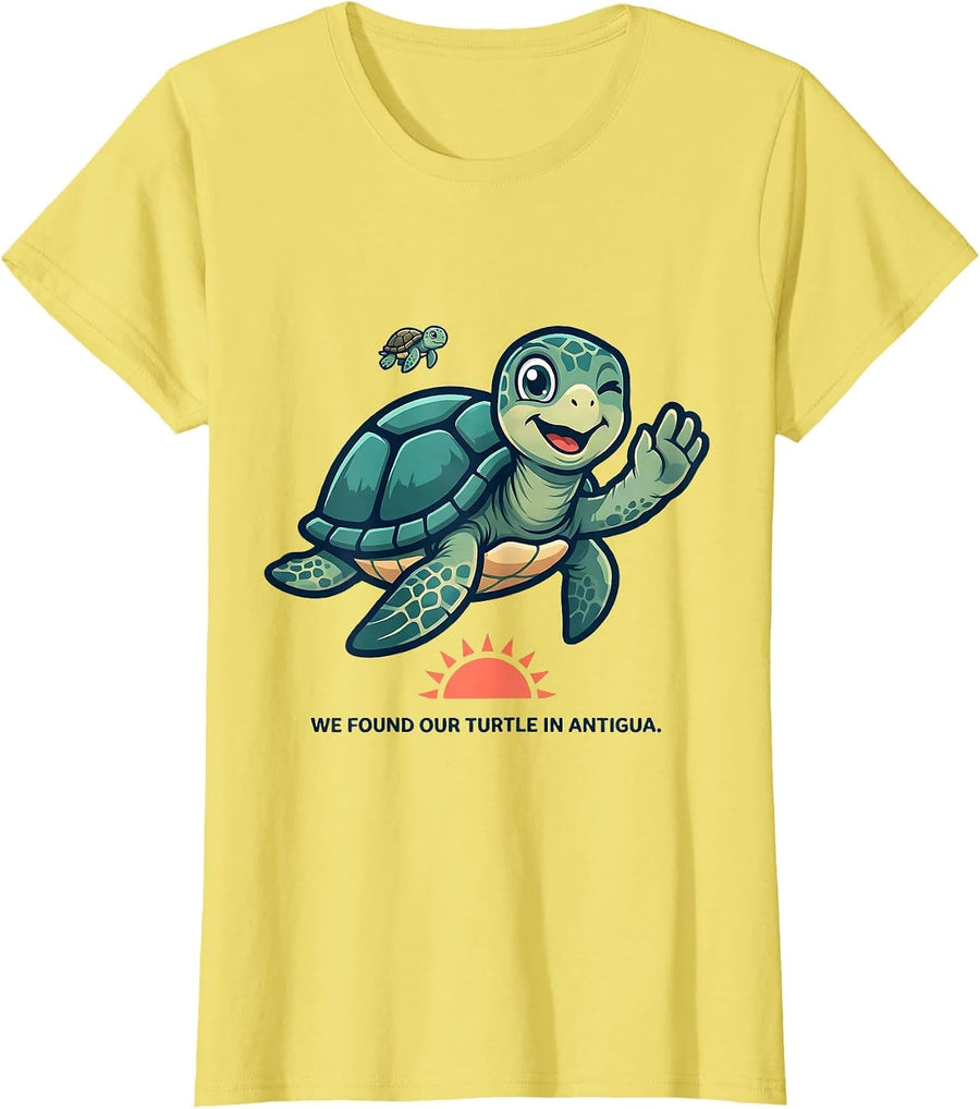 Women's We Found Our Turtle In Antigua Retro Sea Turtle Vacation T-Shirt - Lemon Yellow