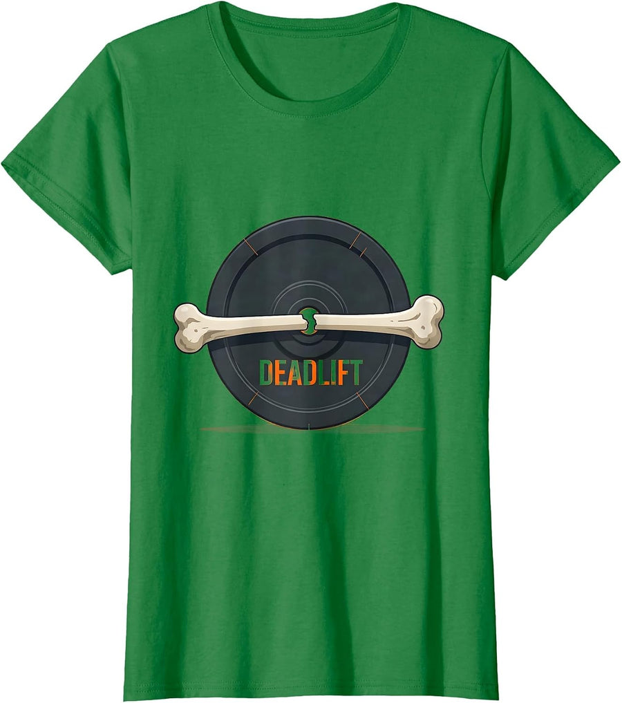 Women's Deadlift Funny Halloween Skeleton Weight Lifting Workout Gym T-Shirt - Kelly Green