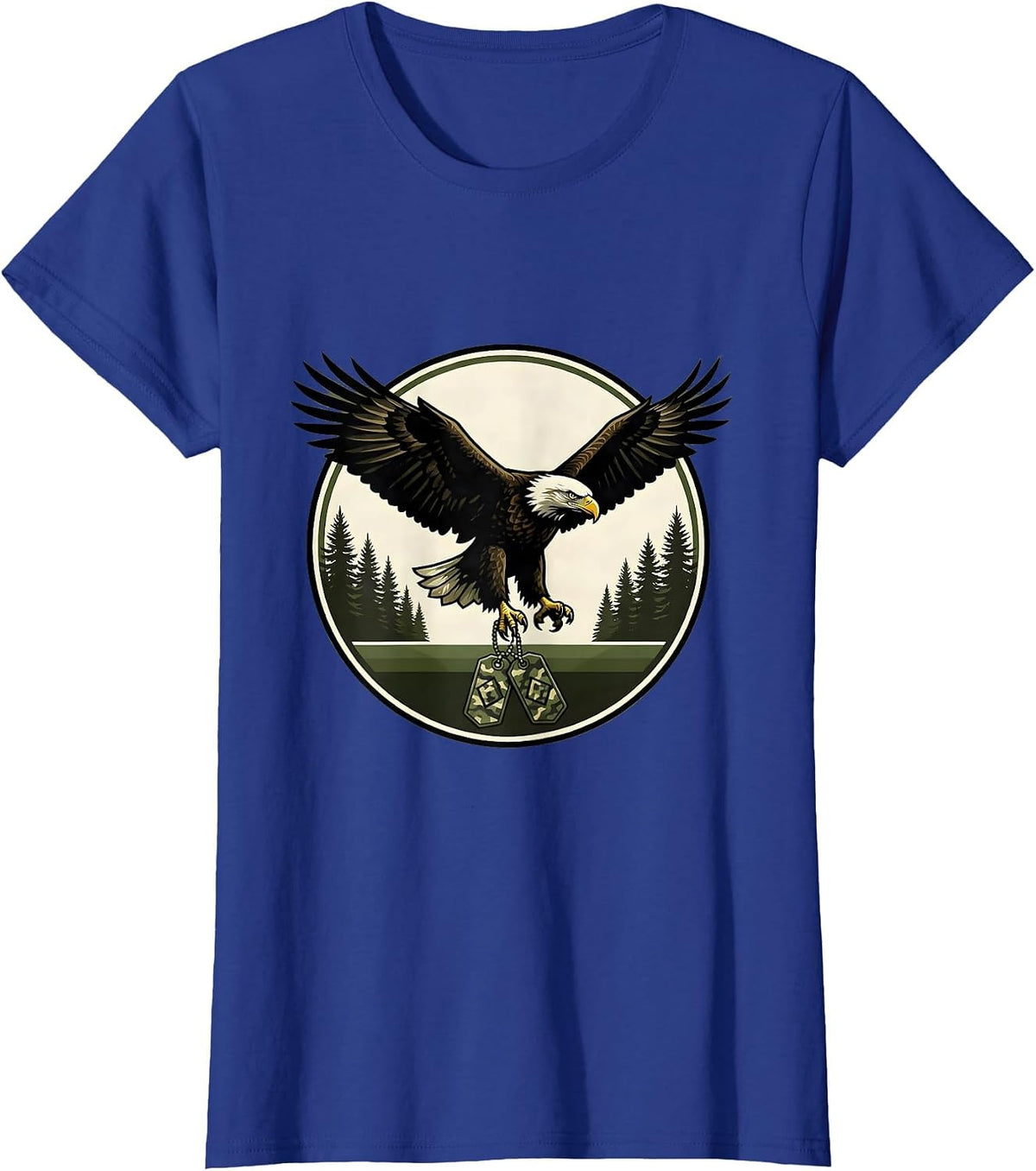 Women's Kids Camo Eagle Dog Tags Patriotic Graphic T-Shirt - Royal Blue
