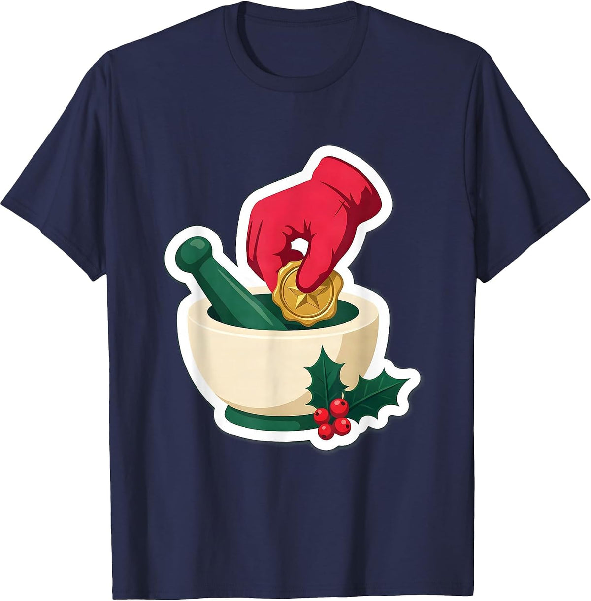 Men's Mortar And Pestle Pharmacy Tech Christmas Squad Humor T-Shirt - Navy Blue