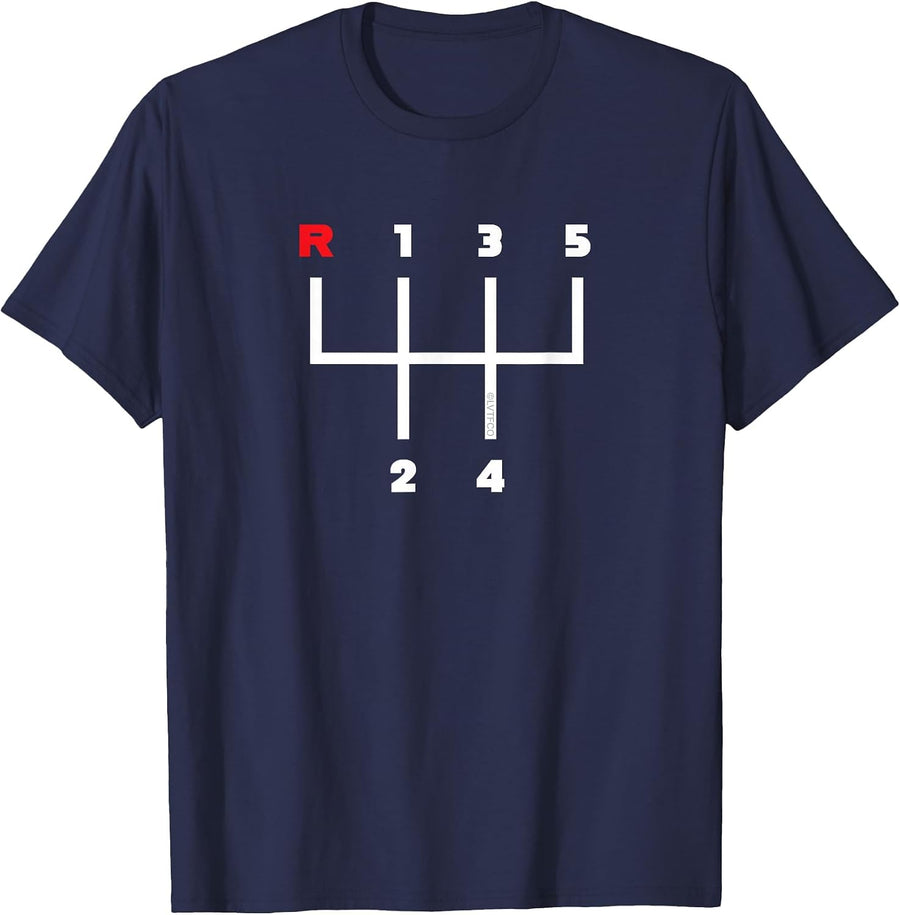 Car Gear Shifter Pattern Manual Transmission (5 Speed) T-Shirt - Navy Blue