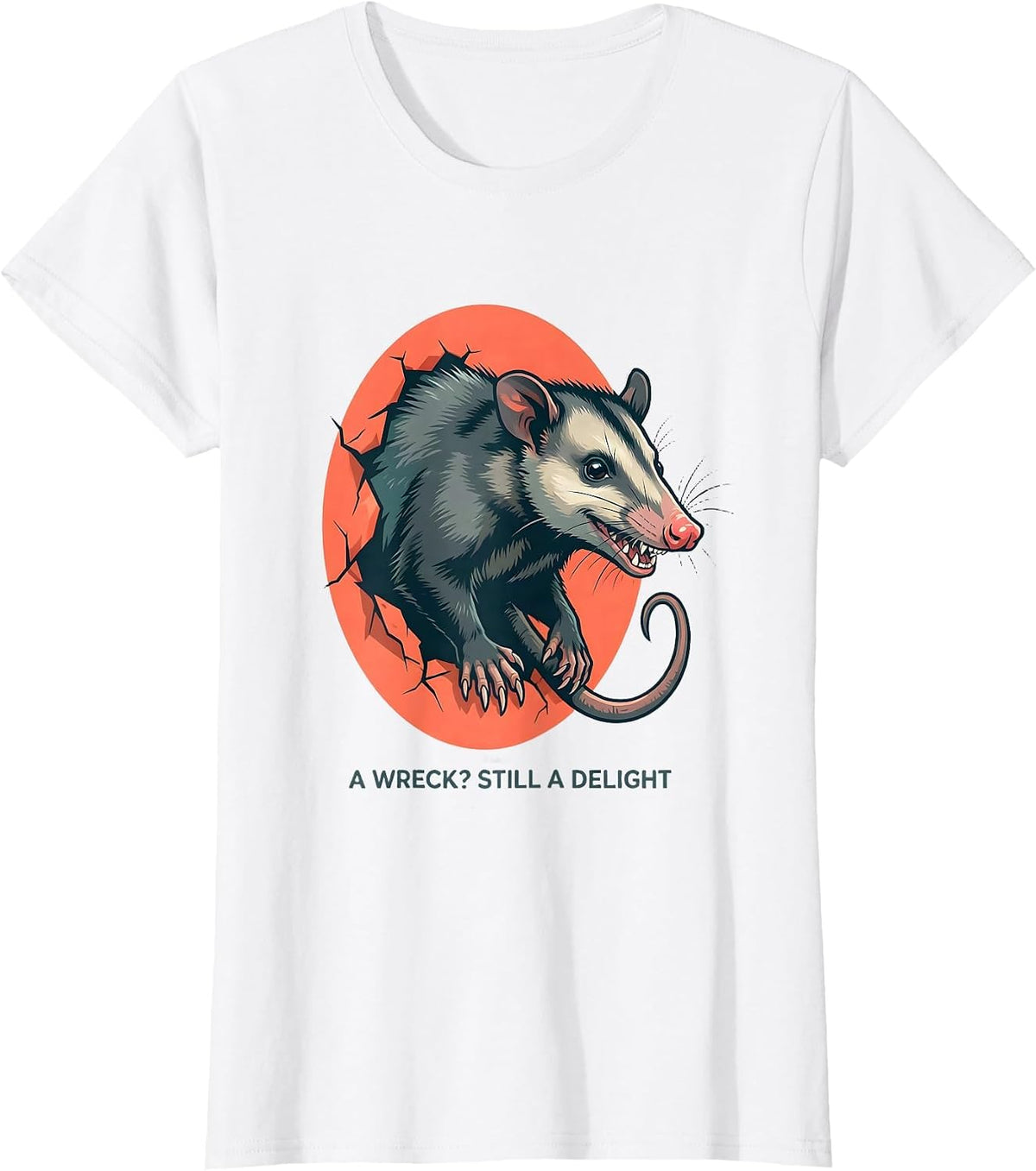 Women's A Wreck? Still A Delight Funny Opossum Animal Meme Humor T-Shirt - White