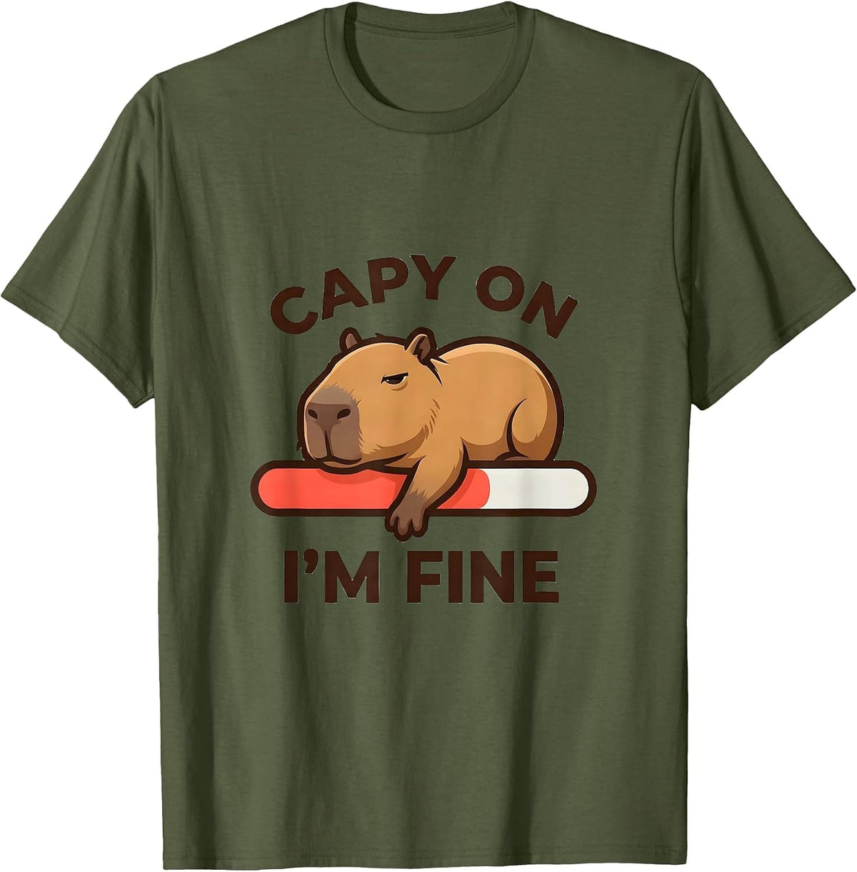 Men's capy on, i'm fine Funny Capybara Gamer Kawaii Humor T-Shirt - Olive Green