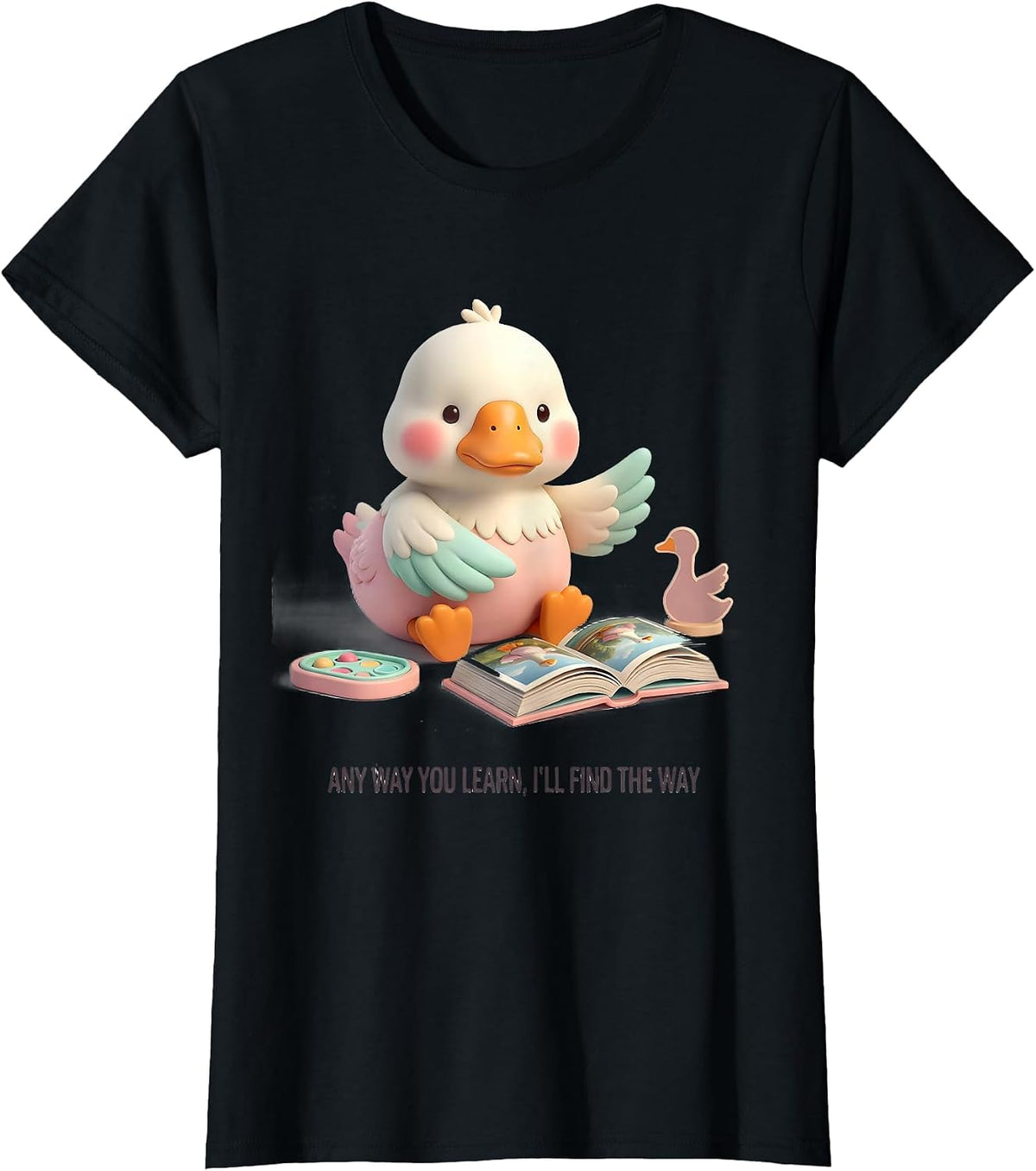 Women's Any Way You Learn, I'll Find The Way Cute Kawaii Special T-Shirt - Black