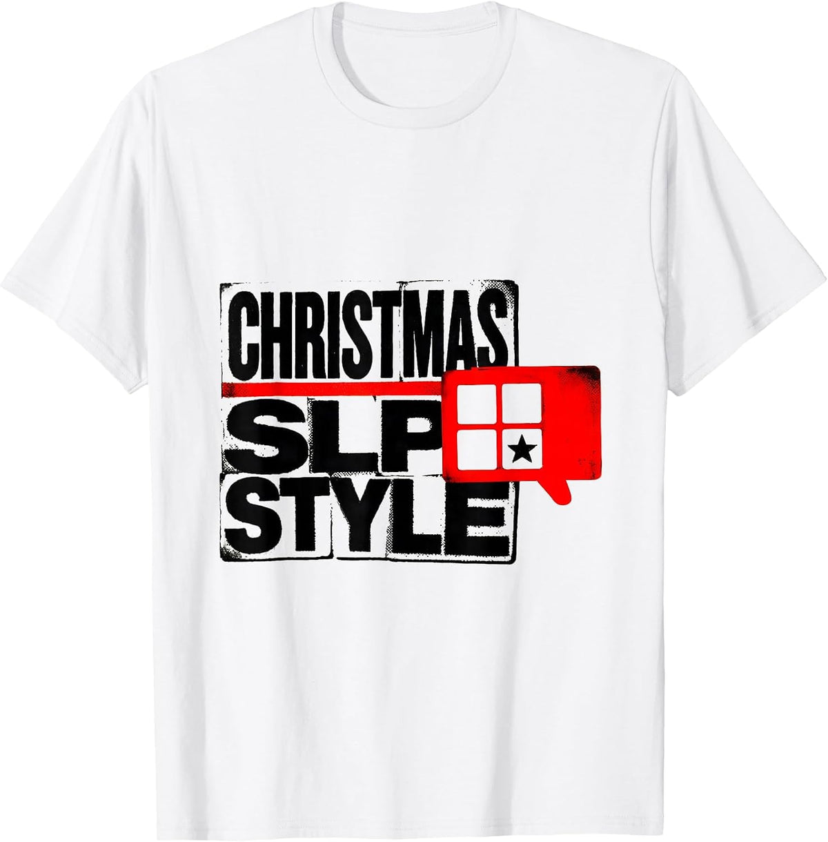 Men's Christmas SLP Style Wood Type Letterpress Speech Therapist T-Shirt - White