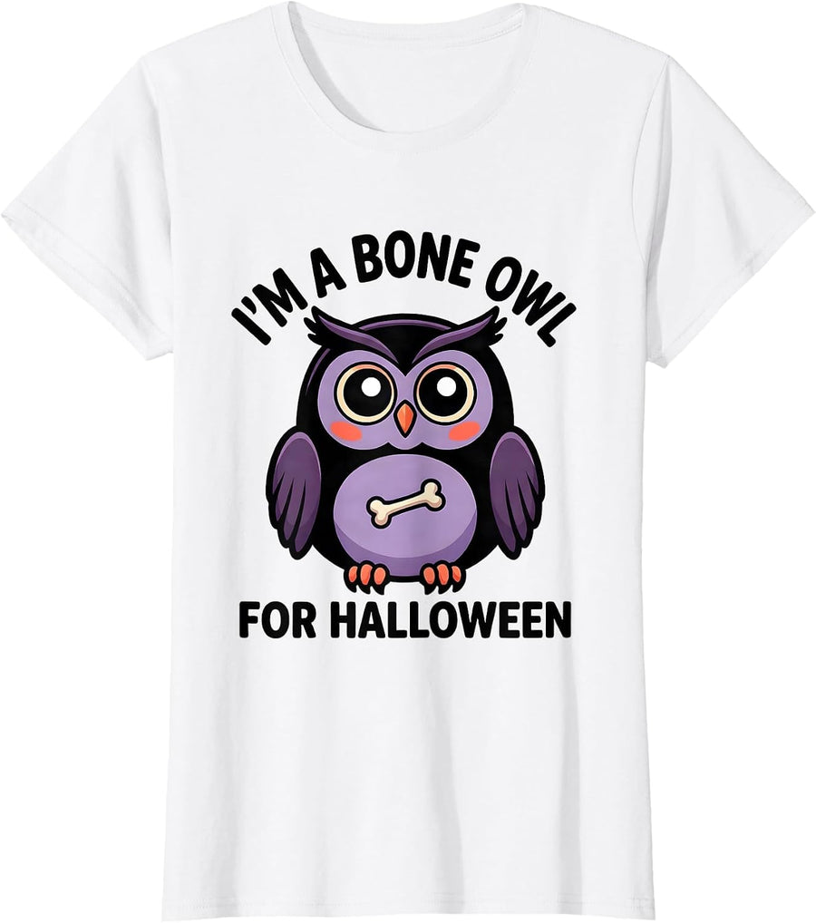 Women's I'm A Bone Owl For Halloween Kawaii Pastel-Goth Halloween T-Shirt - White