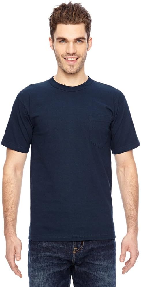 Bayside USA-Made SS Tee, Men's Classic Yellow Solid Crew Neck T-Shirt, S-5XL - Navy