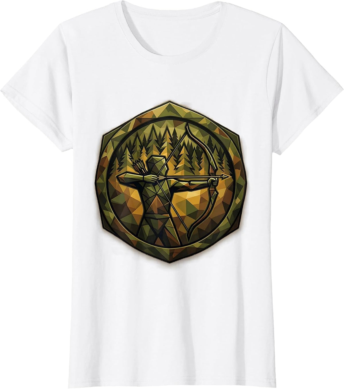 Camo Bowhunter Forest Edge Archery Illustration T-Shirt - White