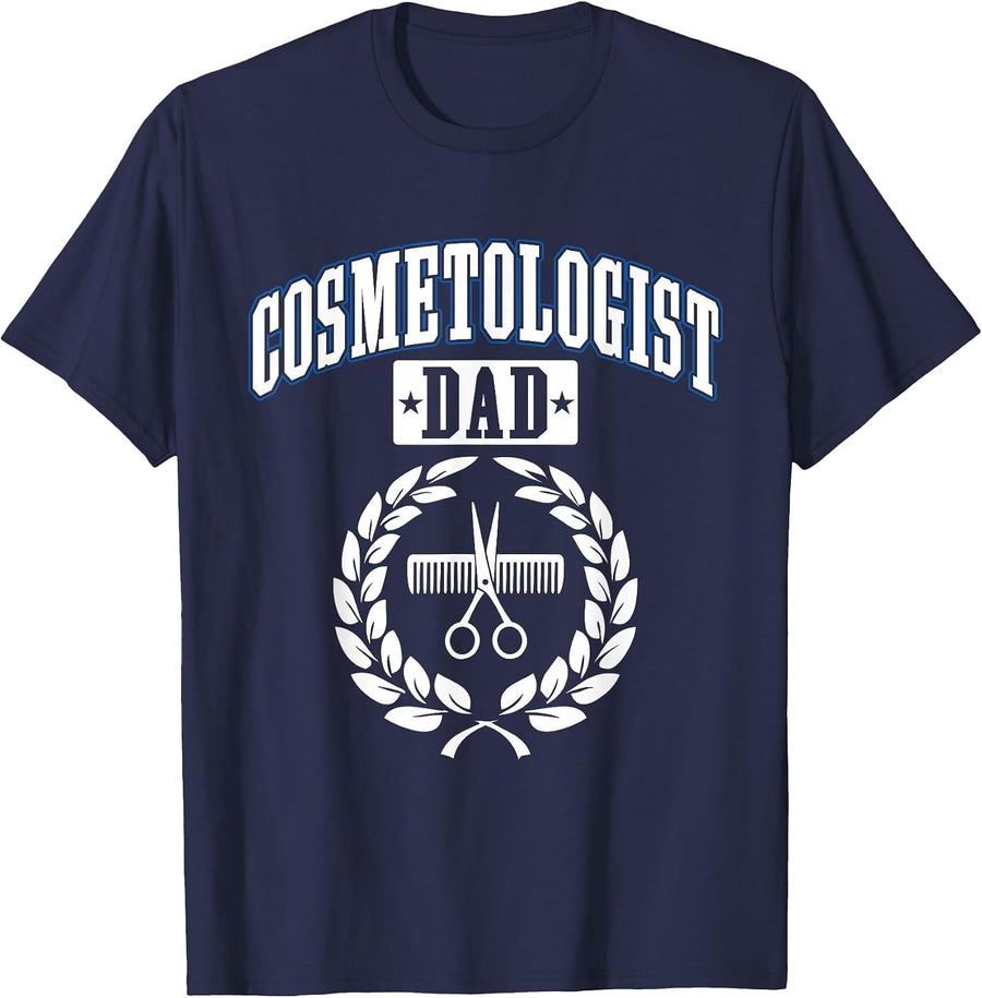 Cosmetologist Dad Cosmetology Barber Hairstylist Graphic T-Shirt - Navy Blue