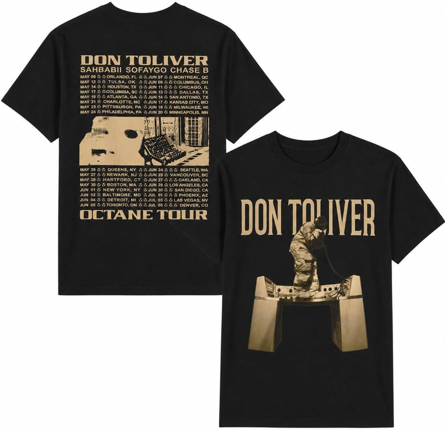 Hip Hop Concert Graphic T-Shirt – Black Gold Print Music Tour Tee Heavyweight Unisex Short Sleeve Streetwear Fan Shirt - As