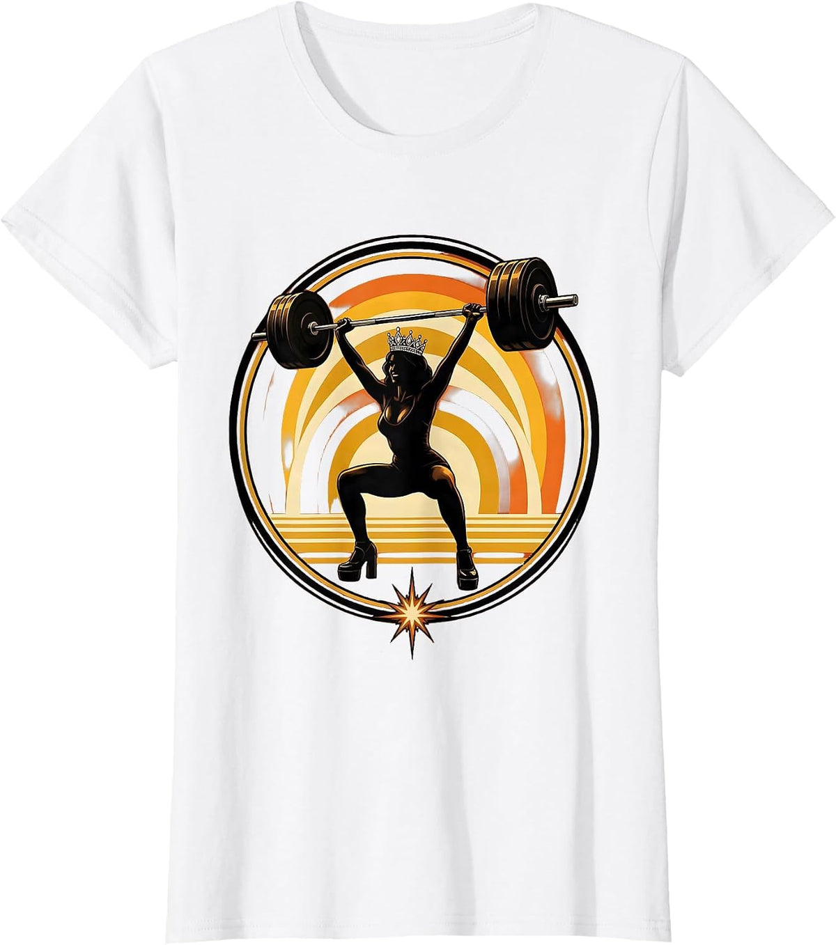 Glam Weightlifter Tiara and Heels Funny Gym Art T-Shirt - White