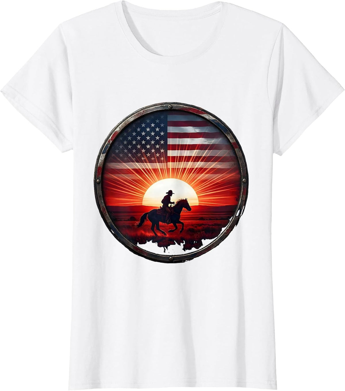 Women's Cowboy Riding Horse Across the Open Plains T-Shirt - White