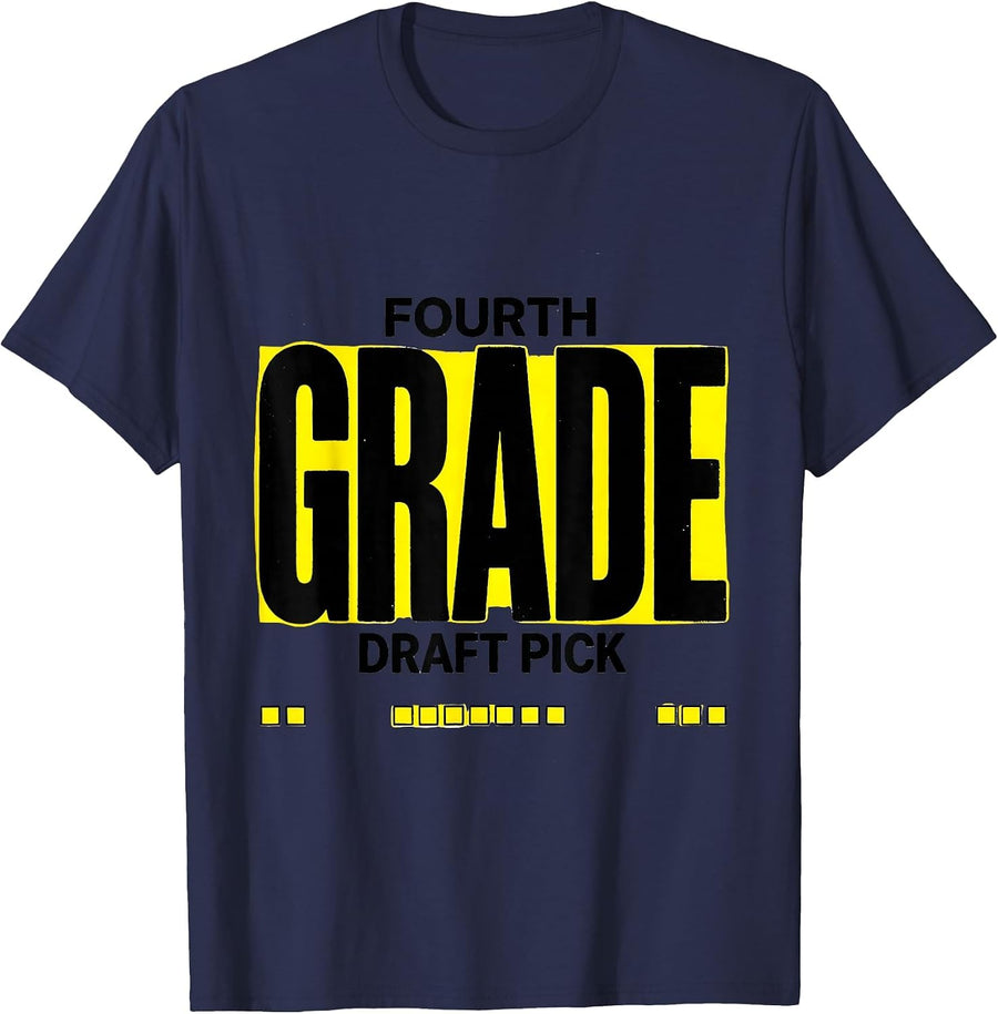 Fourth Grade Draft Pick Playful School Team Back to School T-Shirt - Navy Blue