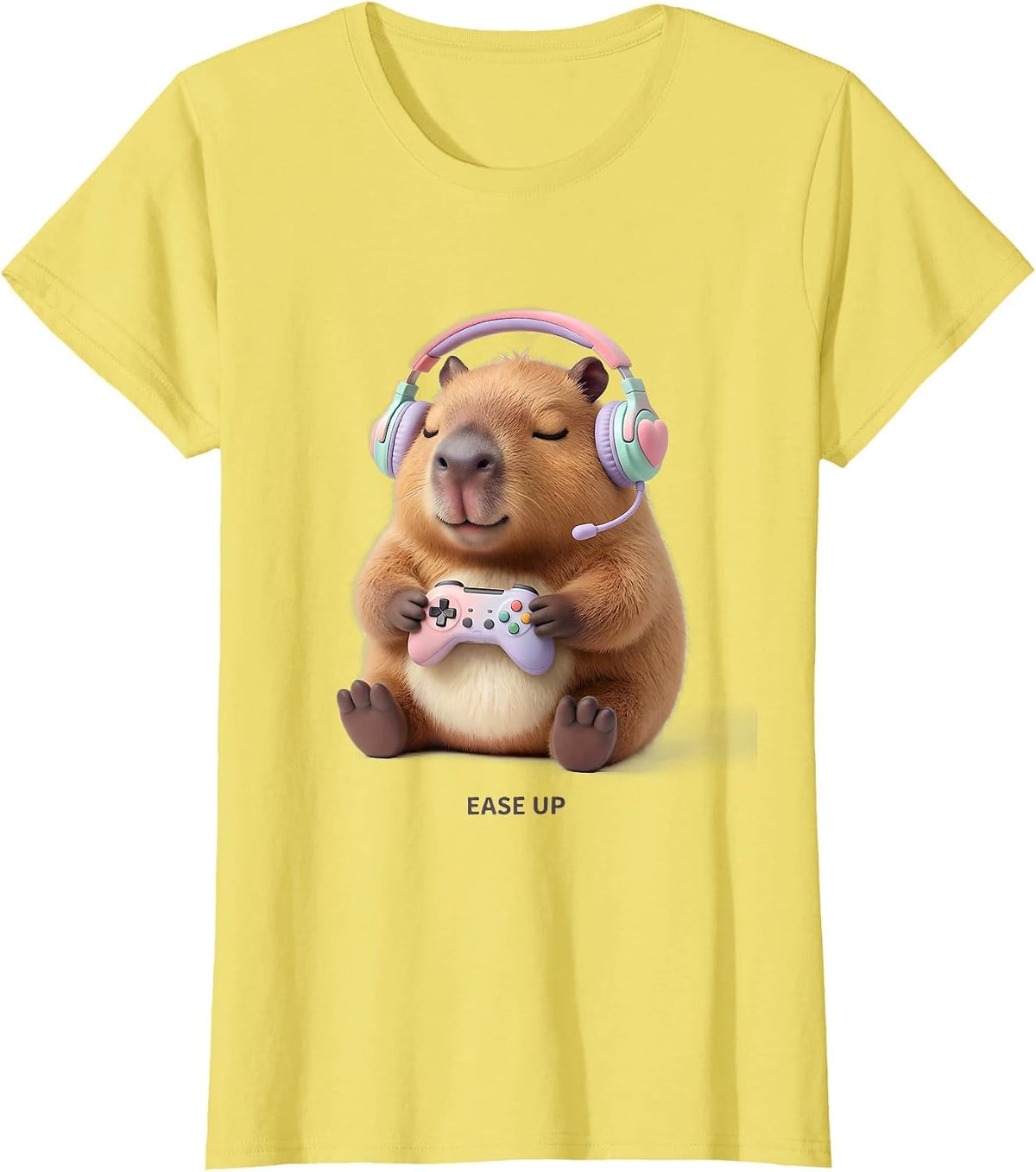 Ease Up Cute Kawaii Capybara Gamer Meme Humor T-Shirt - Lemon Yellow