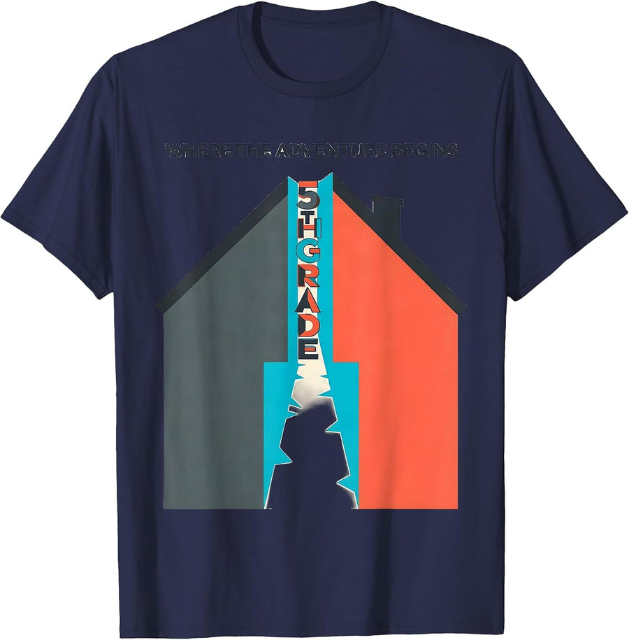 Where The Adventure Begins 5th Grade Teacher Back To School T-Shirt - Navy Blue
