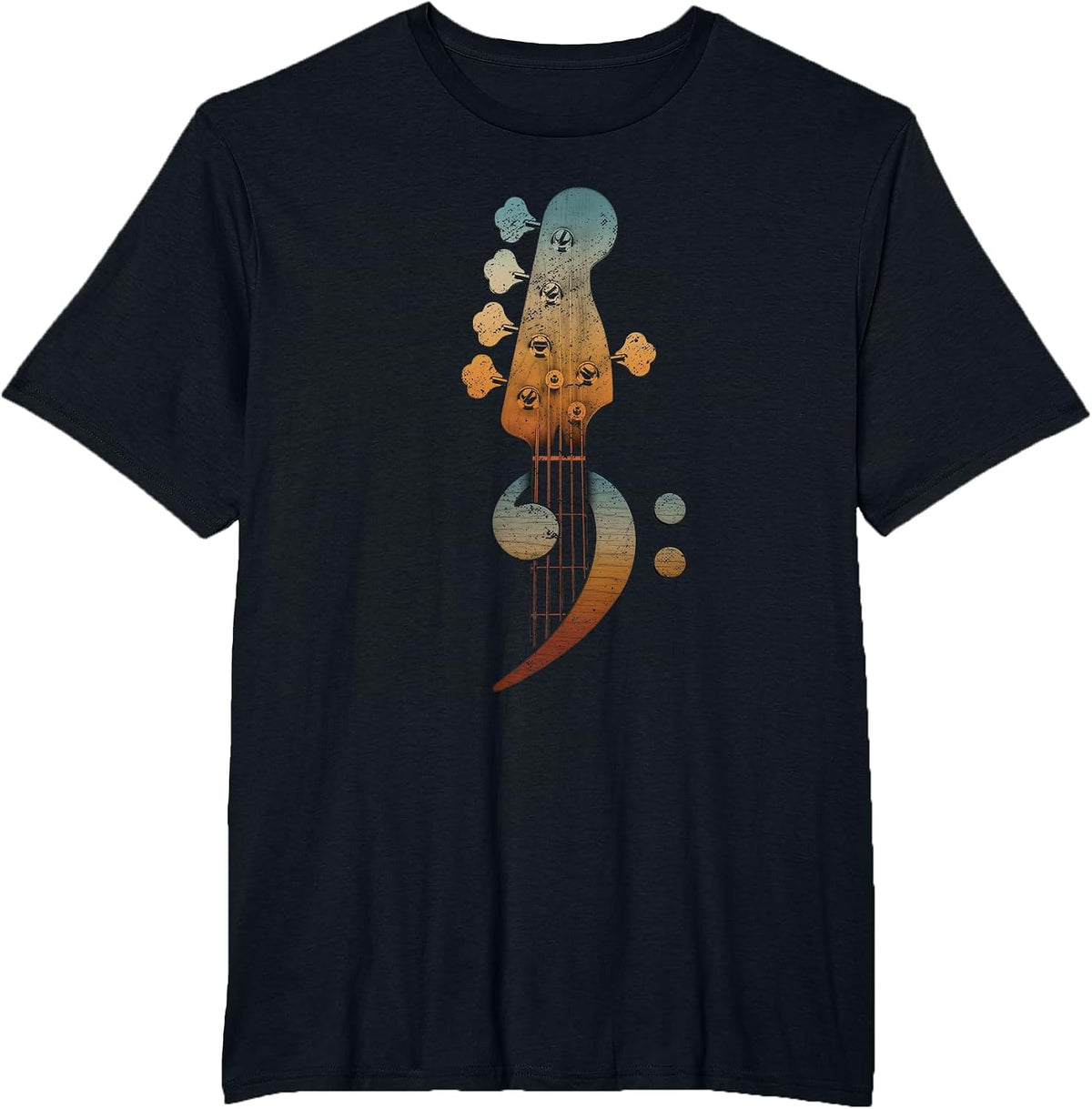 Five String Bass Guitar Bass Clef for Bassist Vintage T-Shirt - Black