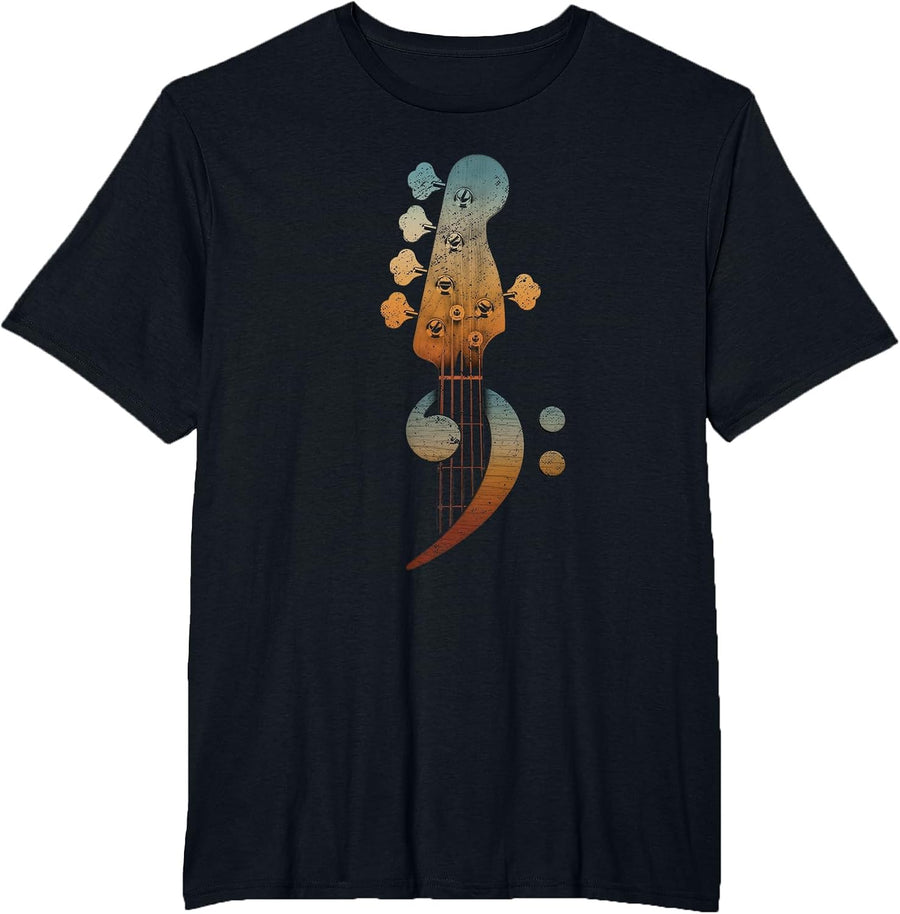 Five String Bass Guitar Bass Clef for Bassist Vintage T-Shirt - Black
