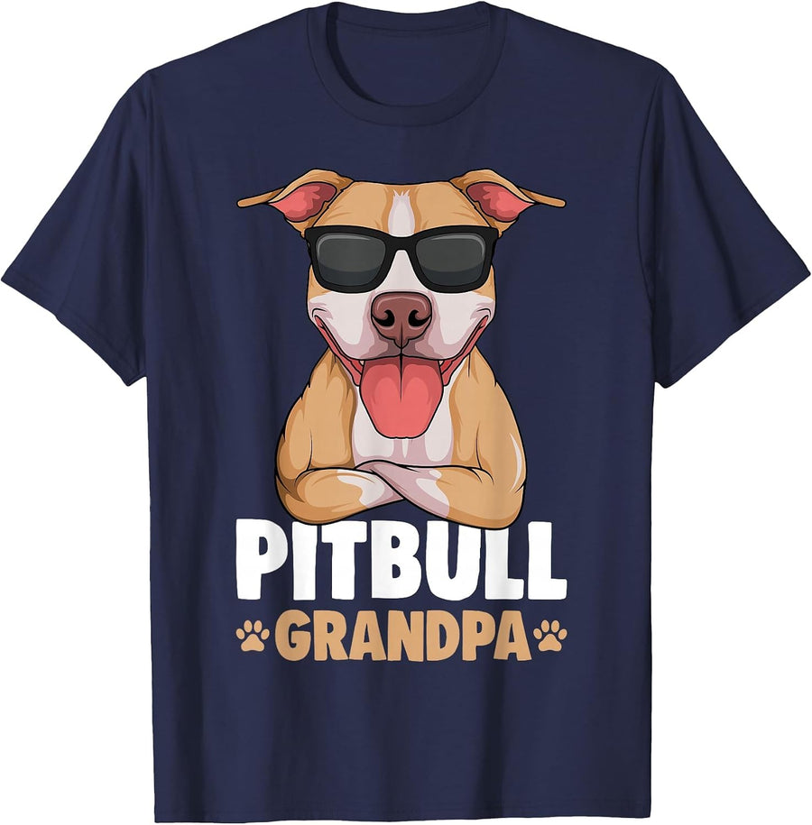 Pitbull Grandpa Pittie Dog T-Shirt - Navy Blue