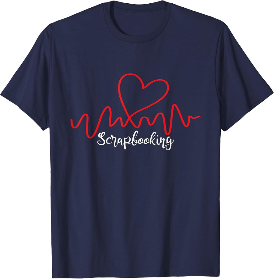 Scrapbooking - Pulse Heartbeat Scrapbooker Paper Crafting T-Shirt - Navy Blue