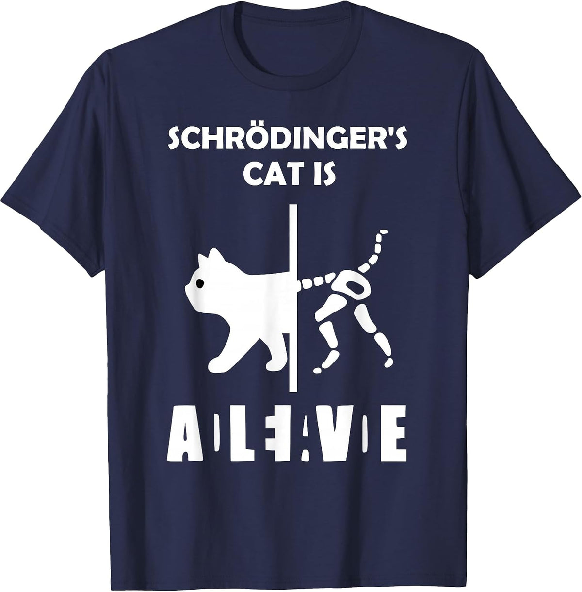 Schrödinger's cat - Dead and Alive - Physics Nerd T-Shirt - Navy Blue