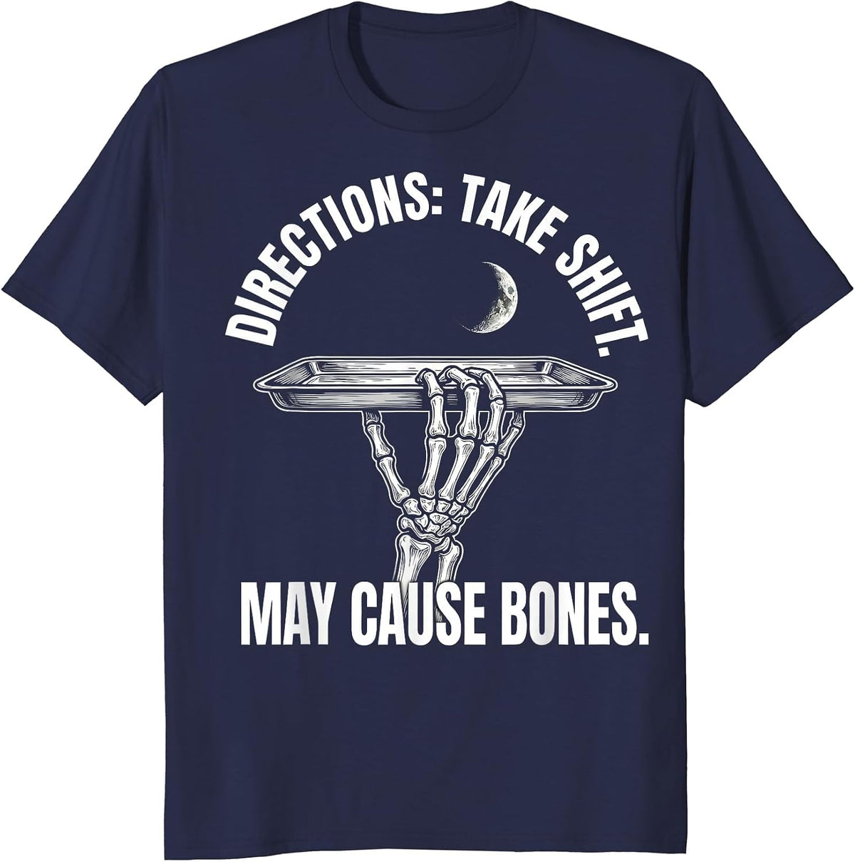 Men's Directions: Take Shift. May Cause Bones Halloween Pharmacy T-Shirt - Navy Blue