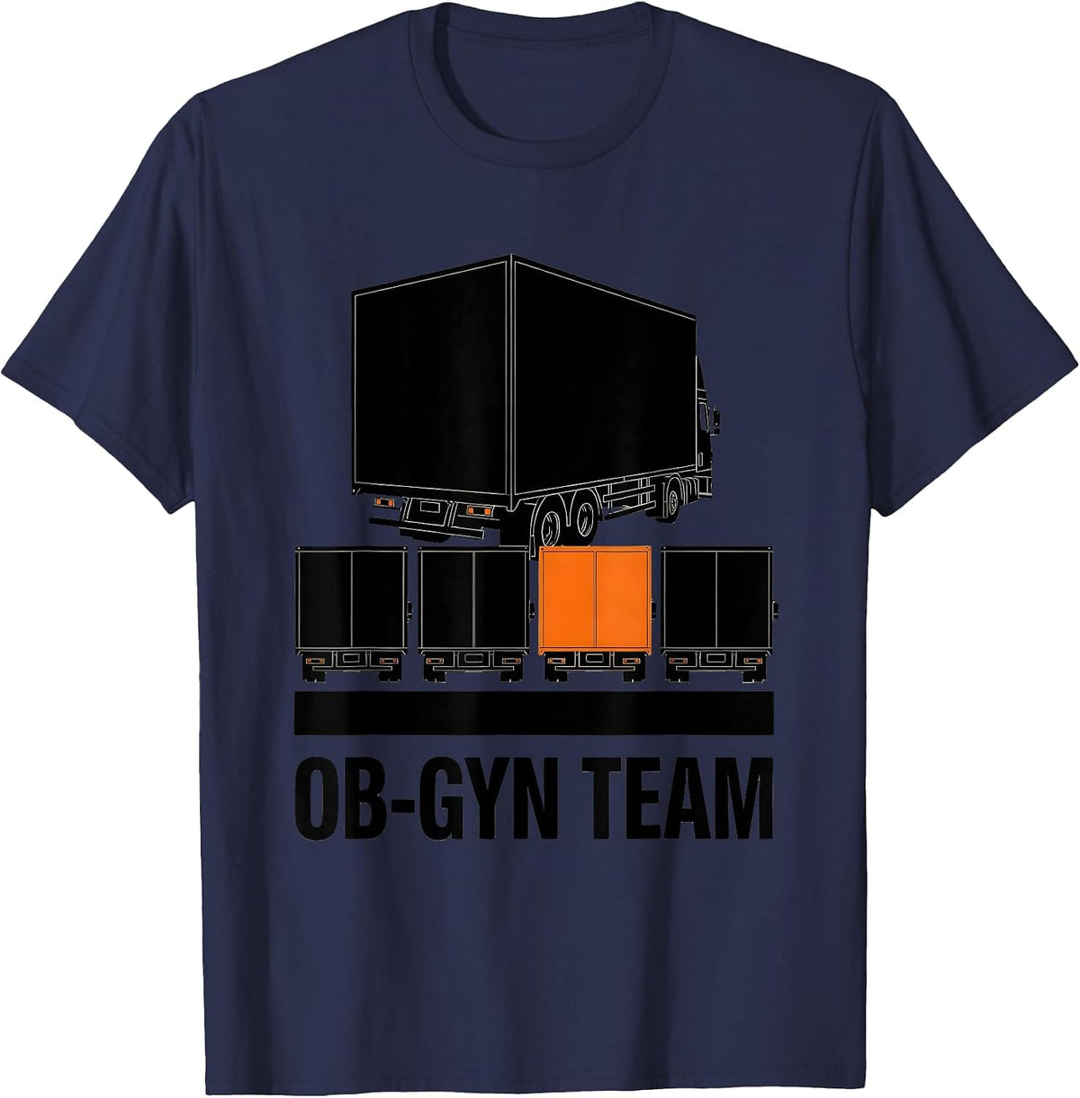 OB-GYN Team Brutalist Graphic Healthcare Humor T-Shirt - Navy Blue