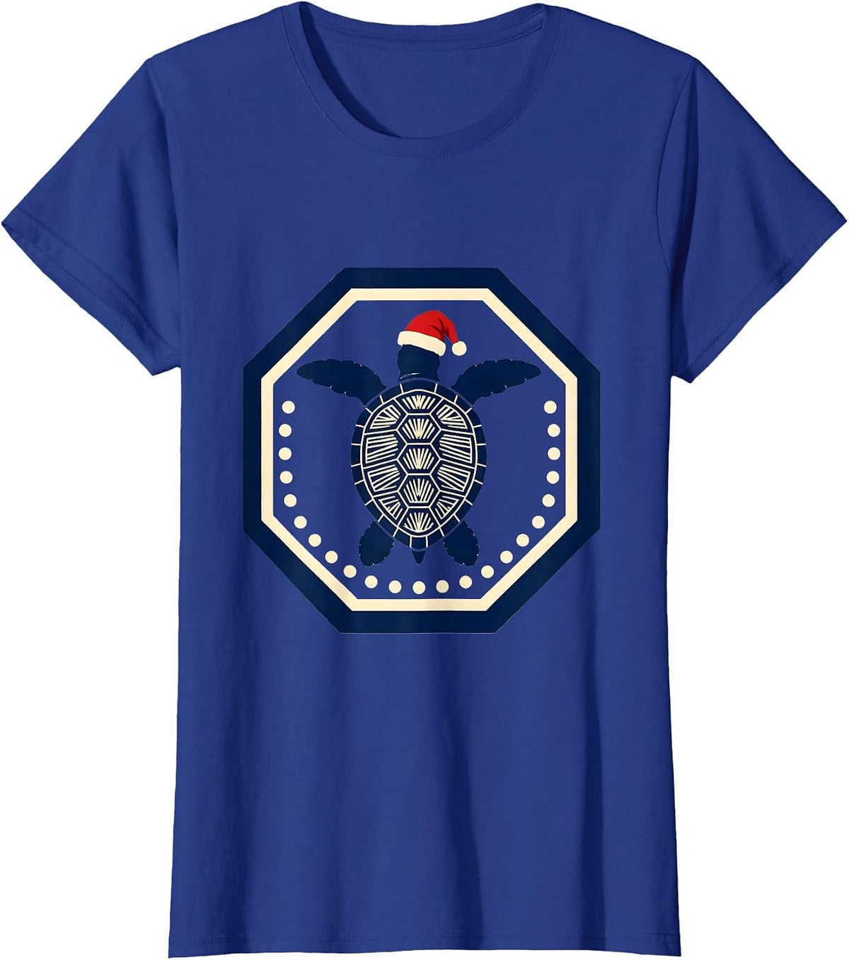 Women's Sea Turtle Santa Hat Emblem Christmas Novelty T-Shirt - Royal Blue