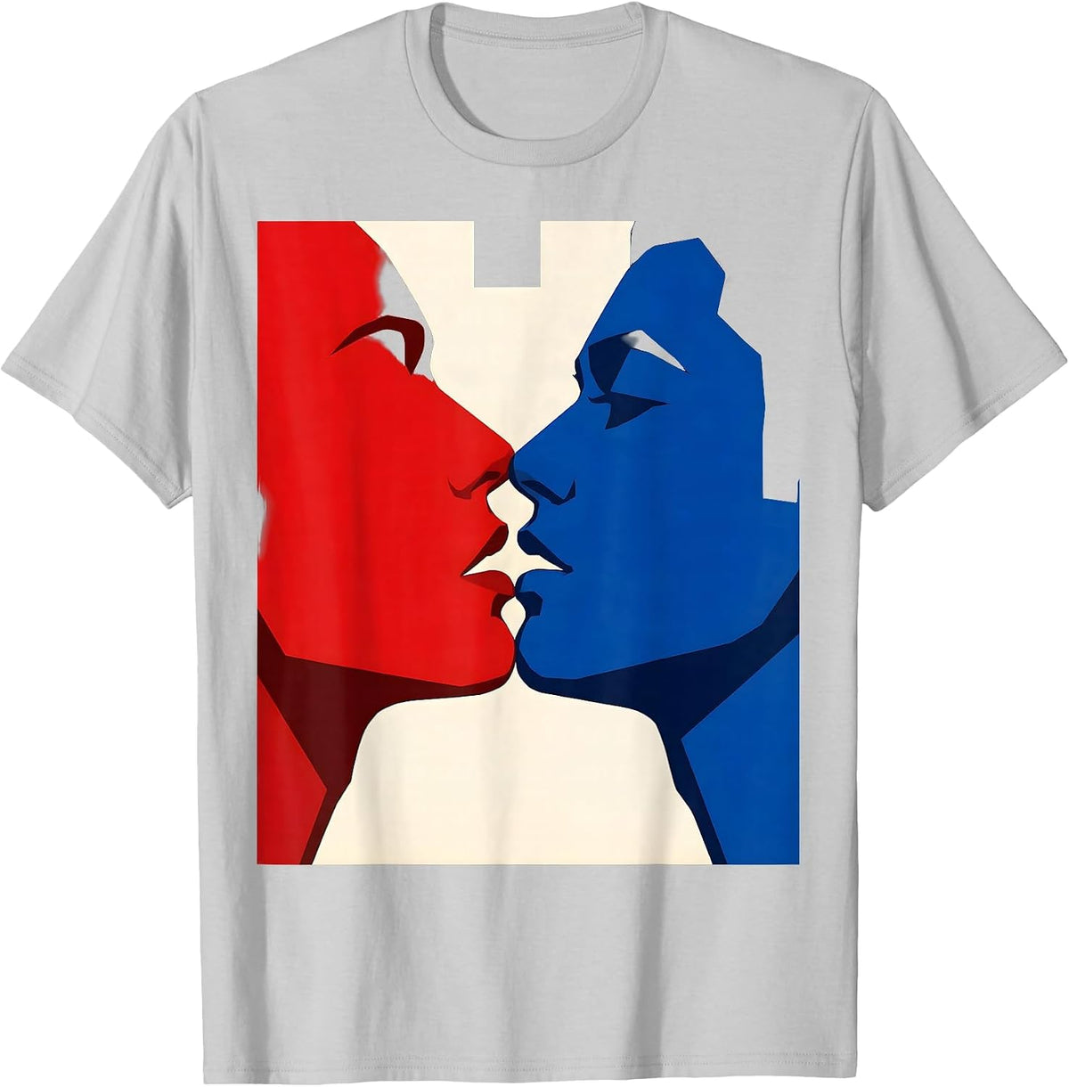 Men's Scarlet Cobalt Geometric Kiss Flirty Party Novelty T-Shirt - Silver Grey