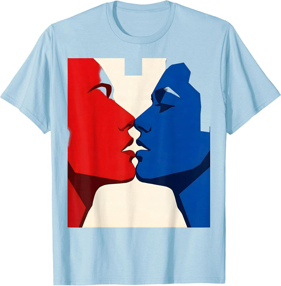 Men's Scarlet Cobalt Geometric Kiss Flirty Party Novelty T-Shirt - Baby Blue