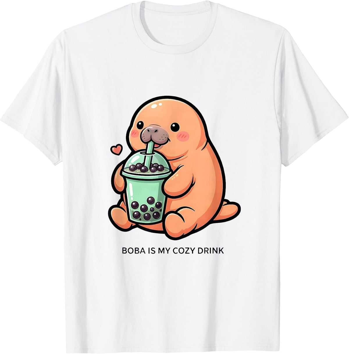 Men's Boba Is My Cozy Drink Cute Kawaii Manatee Bubble Tea Lover T-Shirt - White