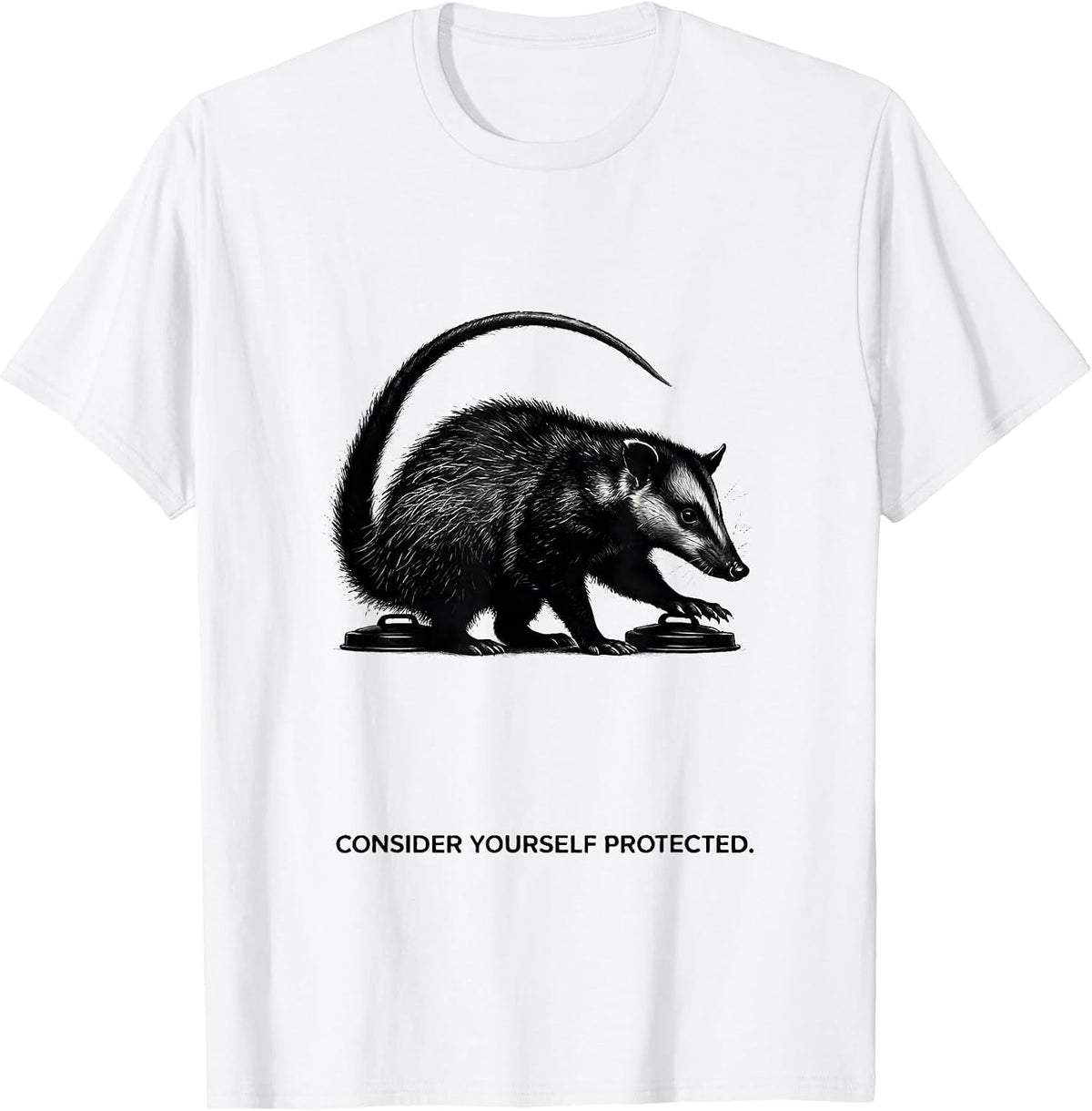Men's Consider Yourself Protected Minimalist Opossum Meme Humor T-Shirt - White