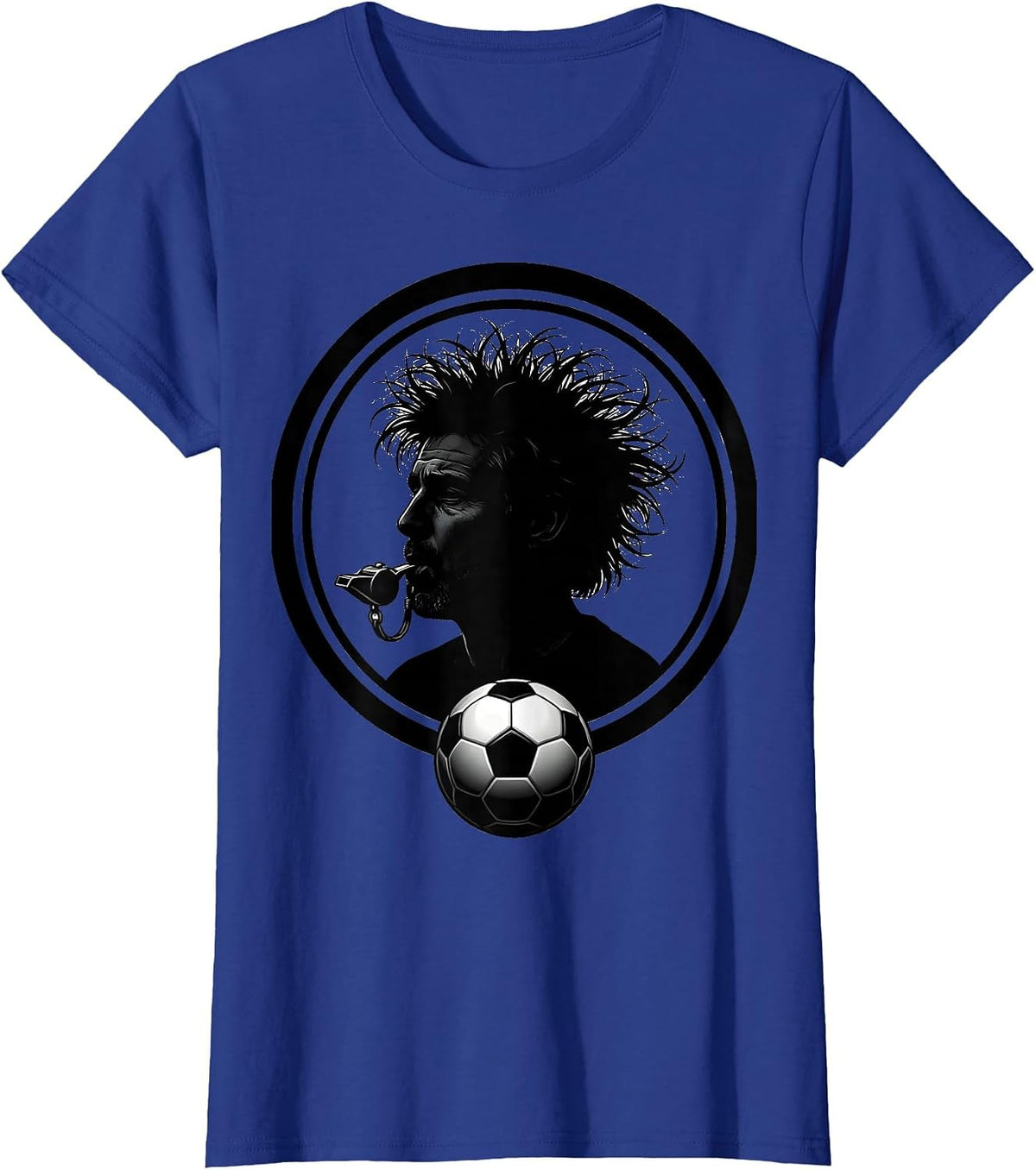 Women's Soccer Dad Referee Whistle Graphic Tee T-Shirt - Royal Blue