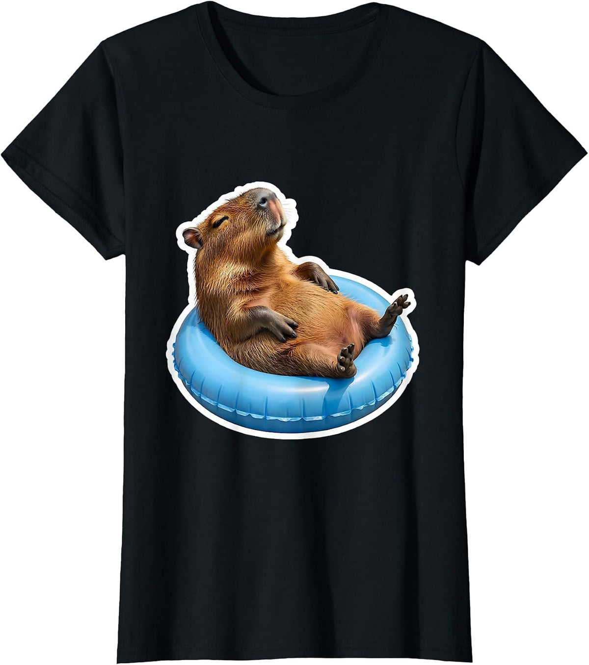 Capybara Pool Float Funny Animal Meme Humor T-Shirt - Black