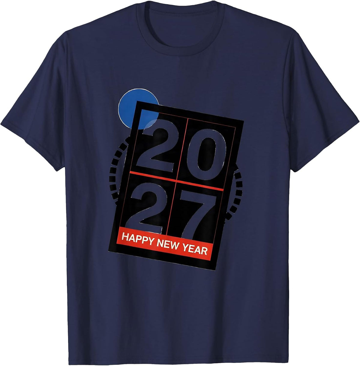 Happy New Year 2027 Bauhaus Modernist Family Party T-Shirt - Navy Blue