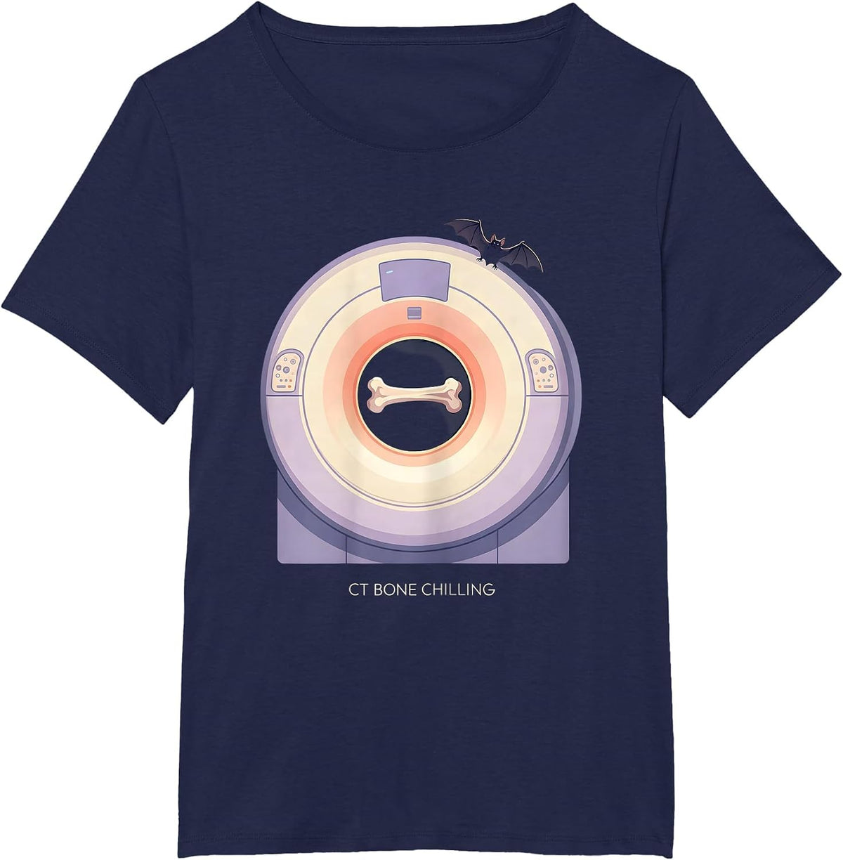 Women's CT Bone Chilling Funny CT Tech Halloween Radiology Humor T-Shirt - Navy Blue