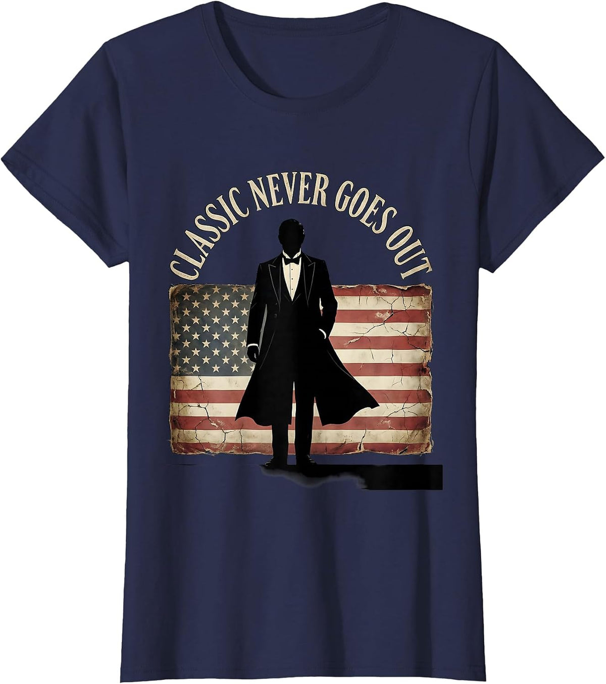 Women's Classic Never Goes Out Tuxedo Graphic Design T-Shirt - Navy Blue