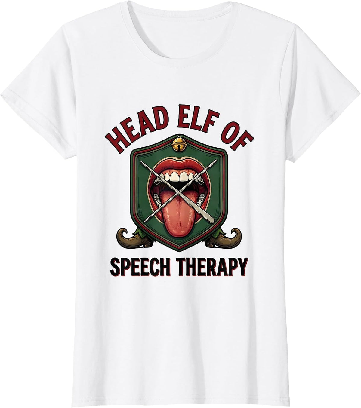 Head Elf of Speech Therapy Funny SLP Christmas Therapist T-Shirt - White