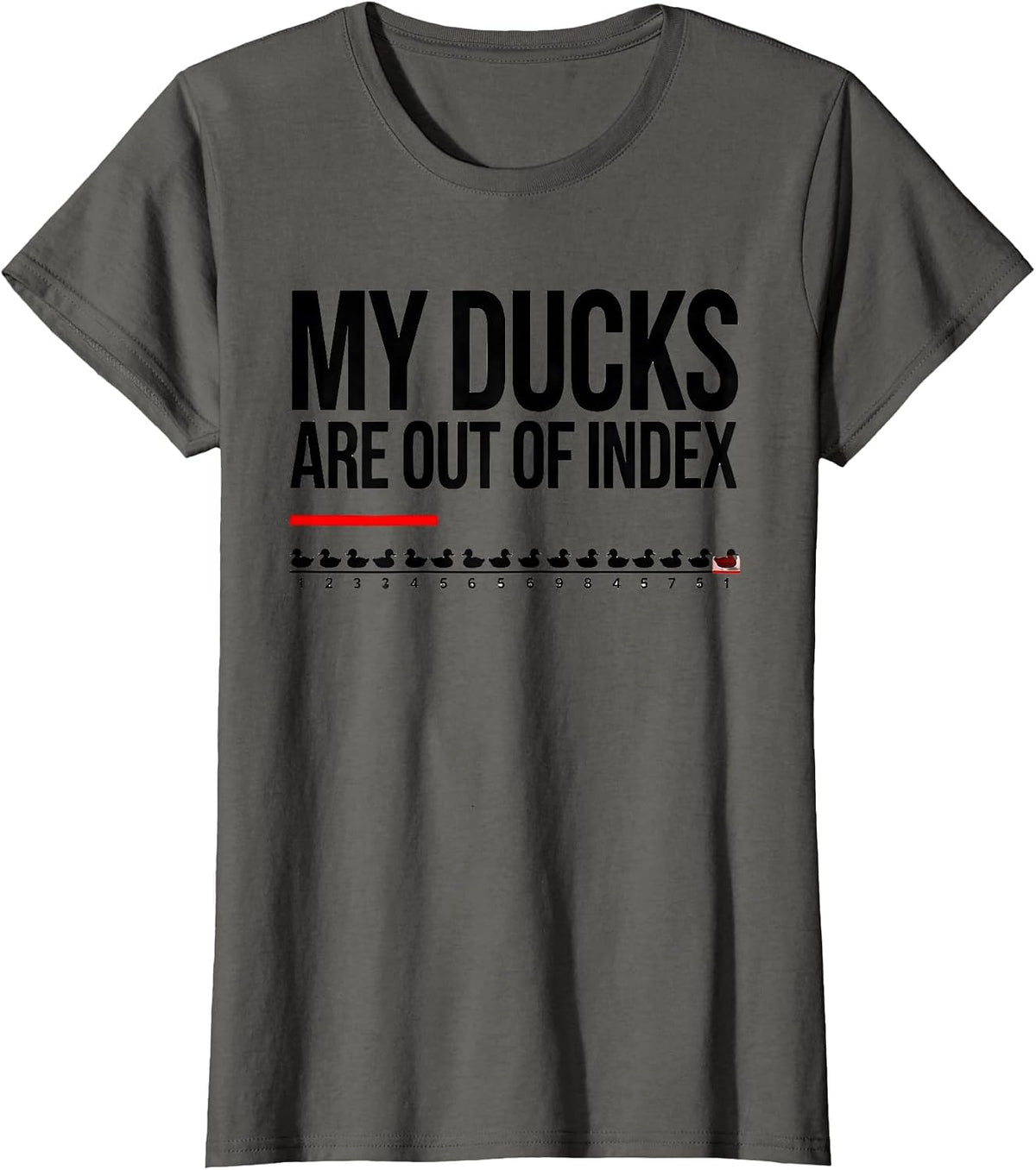 Women's My Ducks Are Out Of Index Funny Novelty Duck Lover Gift T-Shirt - Asphalt Grey
