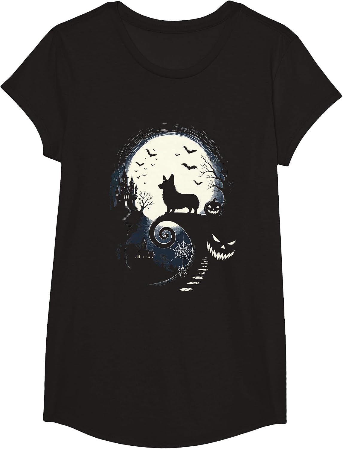 Corgi Dog and Moon Halloween Costume Dog Lover Men Women Kid T-Shirt - Girls Black