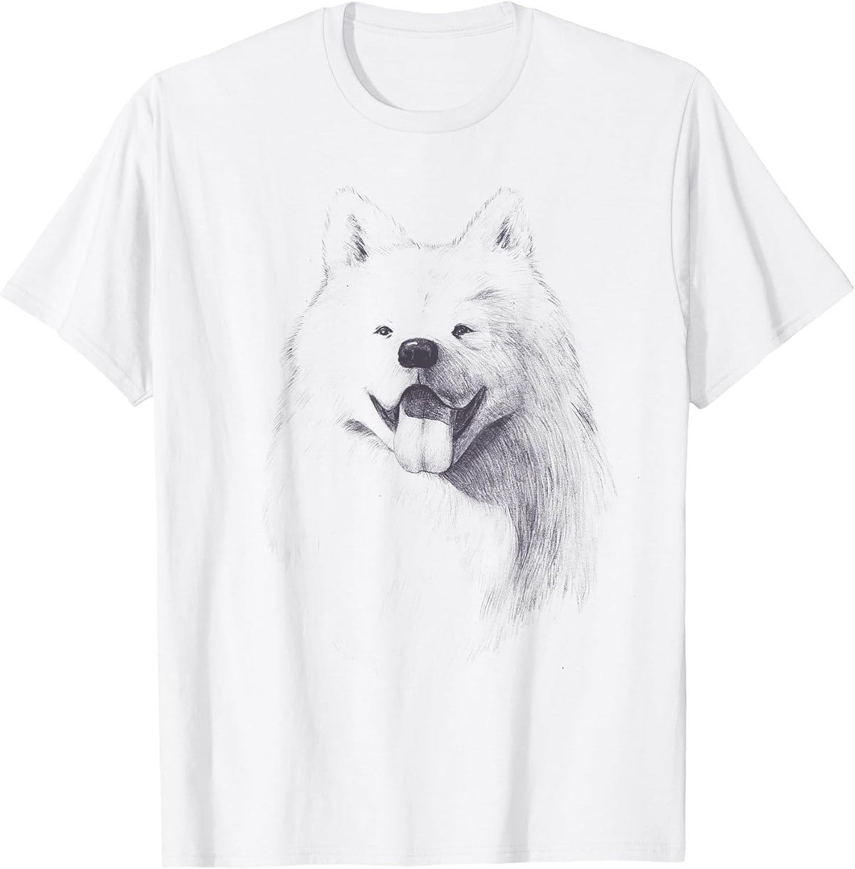 Beautiful Samoyed Dog Pencil Sketch Portrait Artwork T-Shirt - White