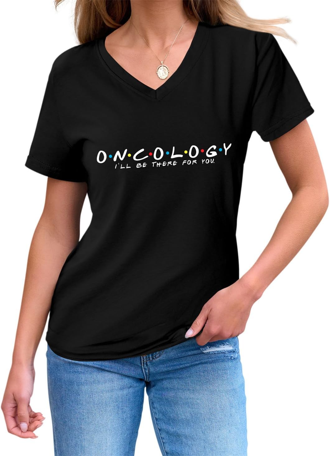 I'll Be There for You Oncology T-Shirt Oncology Nurse Shirts Women Funny Nursing Graphic Tee Cancer Support Tops - Black