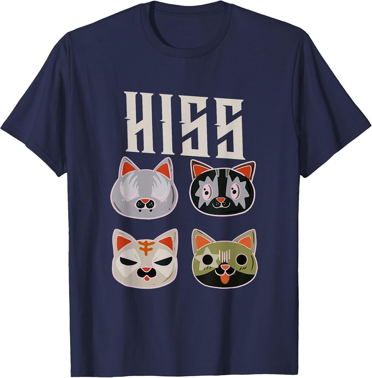 Kiss Cat Citty Death Metal Rock Music T-Shirt - Navy Blue