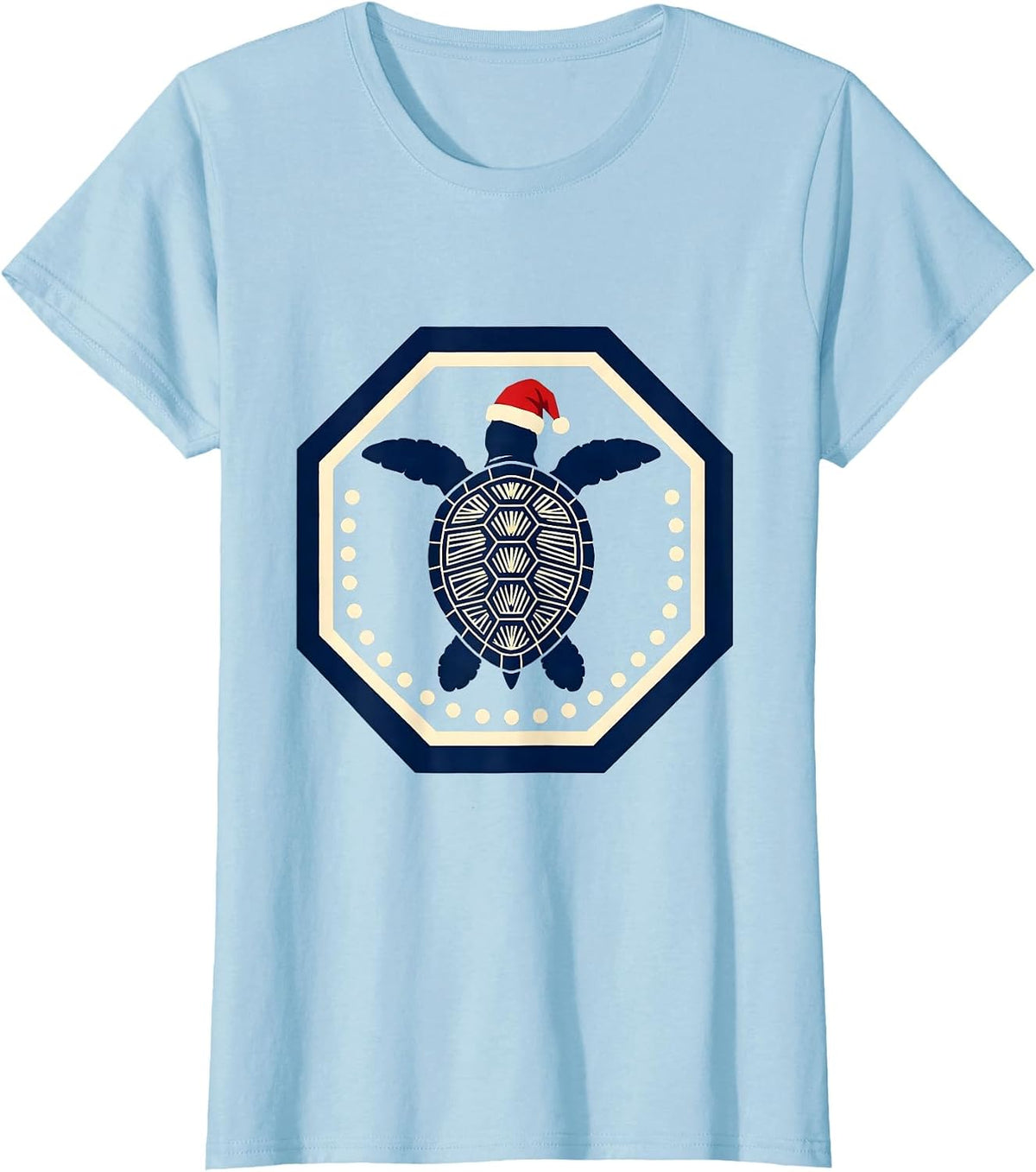 Women's Sea Turtle Santa Hat Emblem Christmas Novelty T-Shirt - Baby Blue