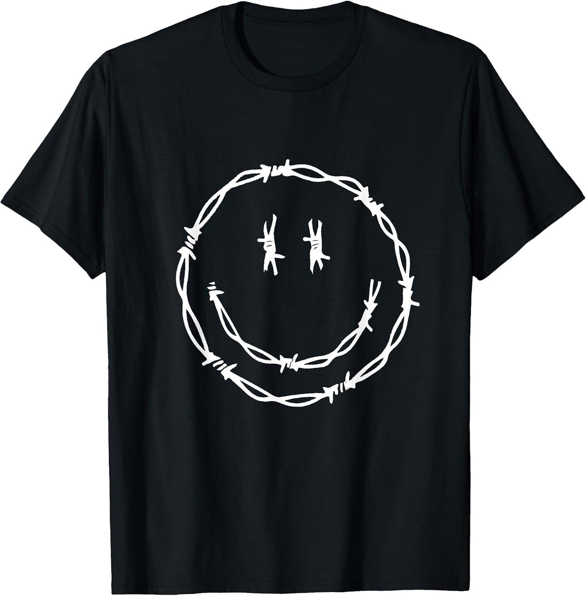 2000s Alternative Fashion - Y2k Goth Grunge Barbwire Smile T-Shirt - Black