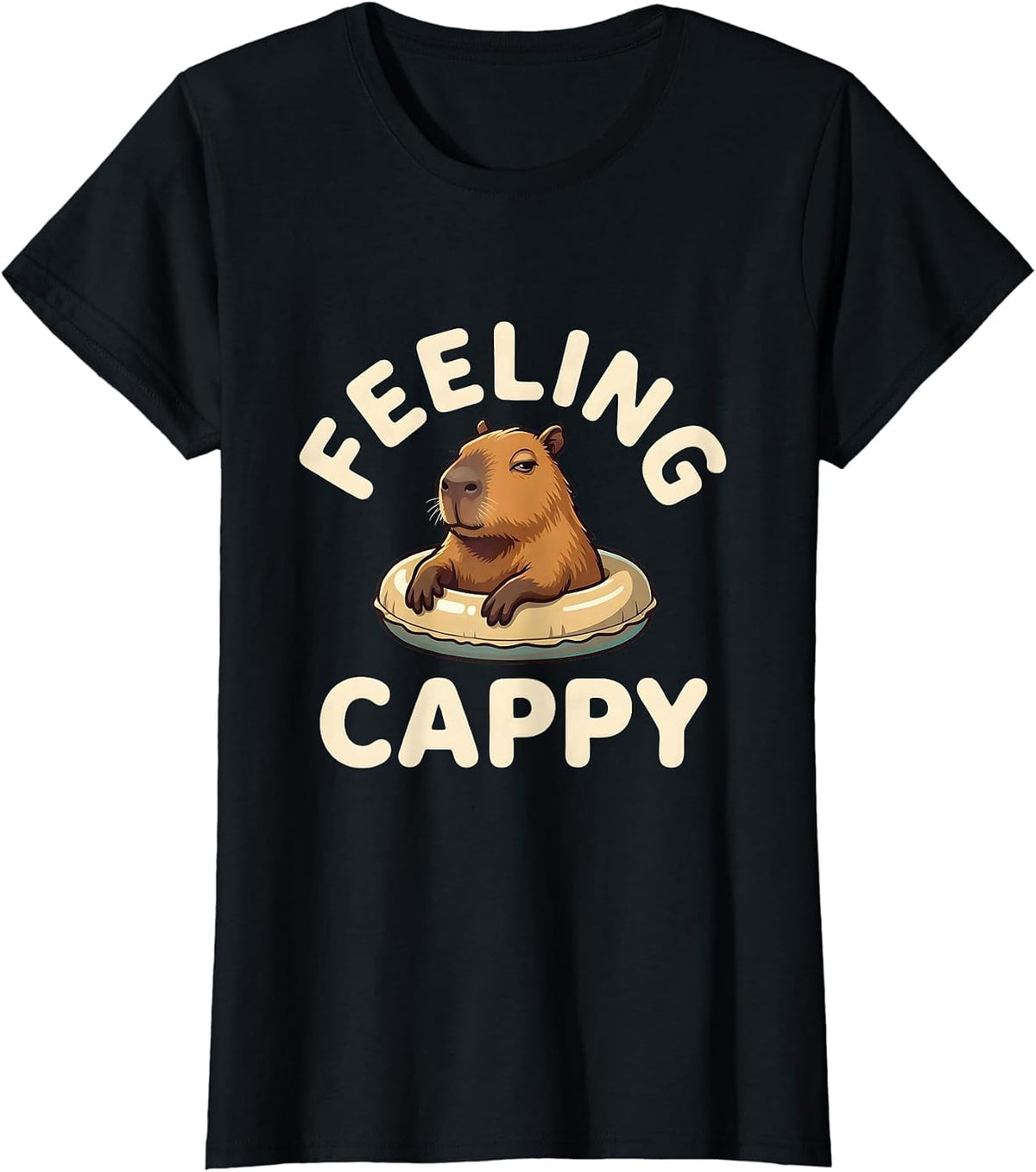 Women's Feeling Cappy Funny Capybara Animal Meme Humor T-Shirt - Black