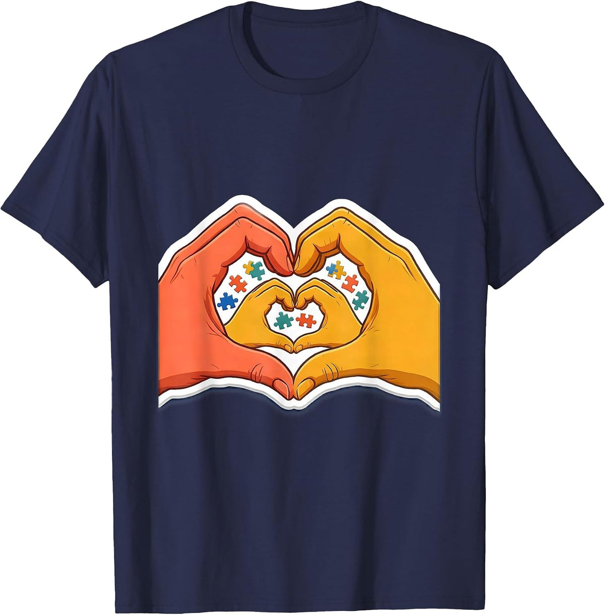 Men's Special Education Heart Hands Illustration T-Shirt - Navy Blue