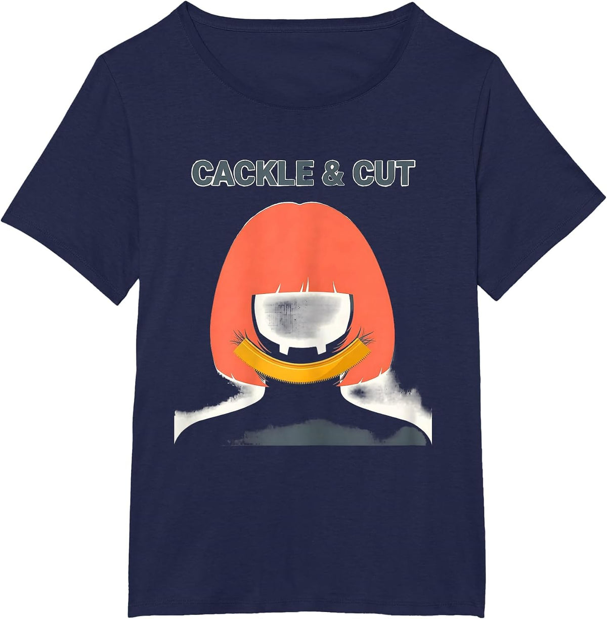Women's Cackle & Cut Funny Skeleton Hairstylist Halloween Barber T-Shirt - Navy Blue
